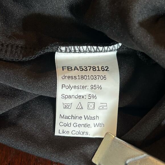 Dress Womens S Black Pearl‎ Beaded Tie Neck Mesh Bishop Sleeve Wedding Formal - Picture 8 of 9